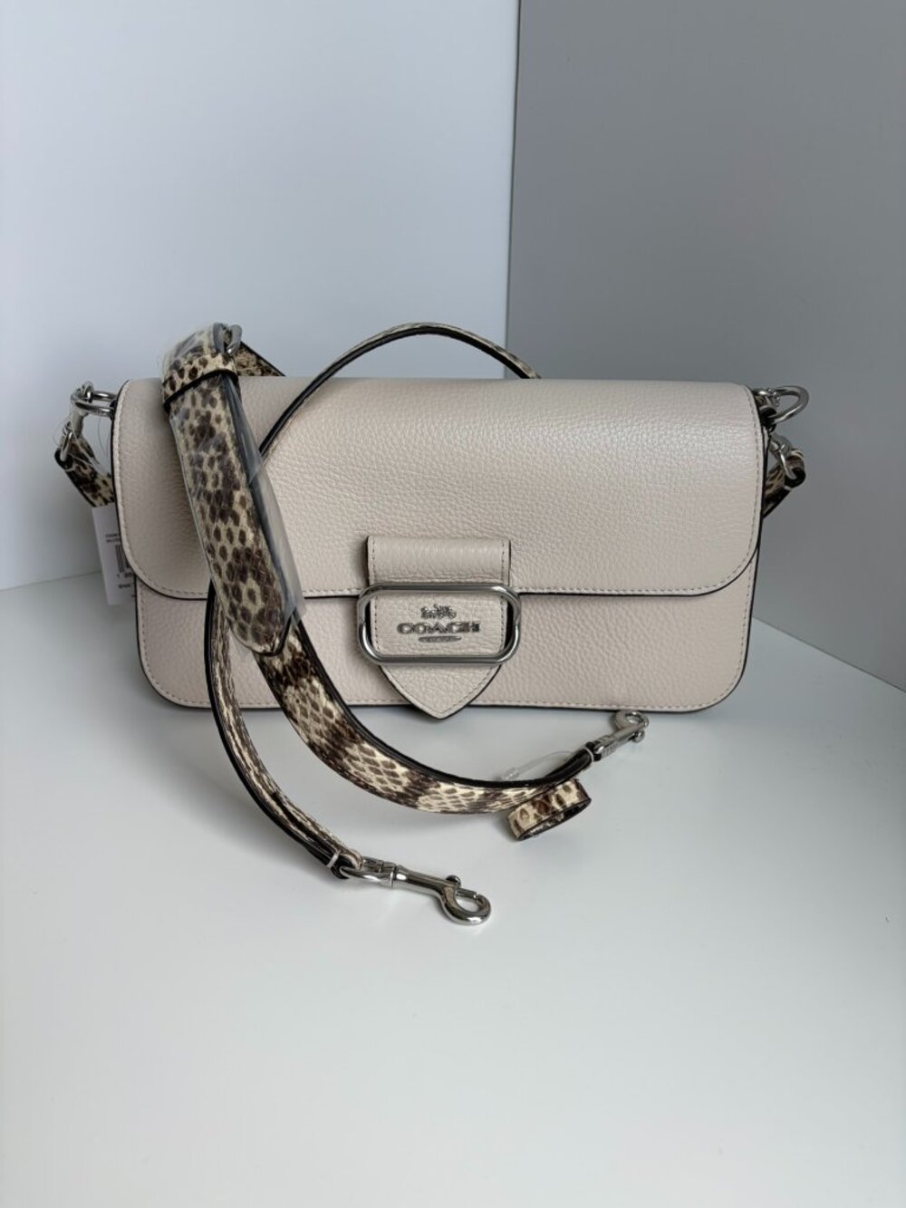 NWT Coach Morgan Shoulder Bag Chalk Multi Snake Embossed Leather CE561